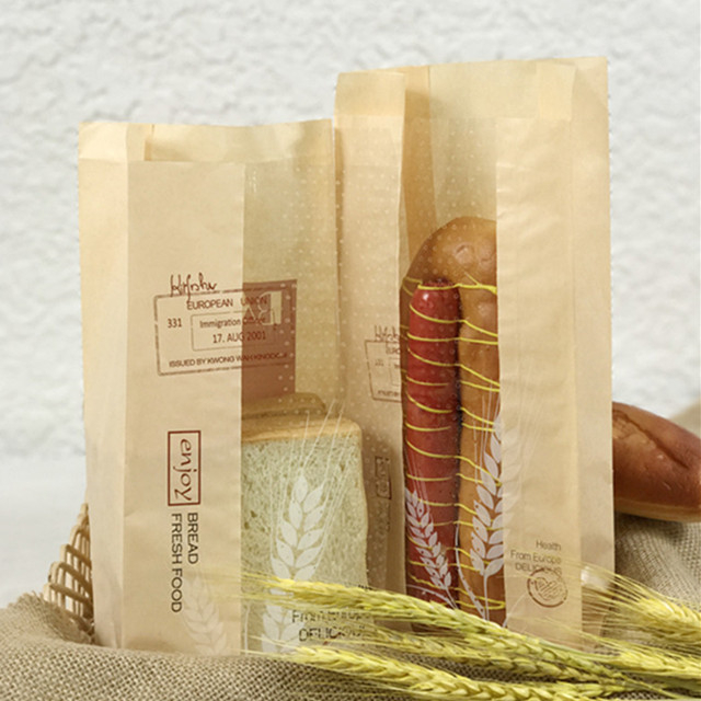 Custom Recycled Resistant Bakery Pastry Packaging Flat Pouch Durable Brown Kraft Bread Paper Bag