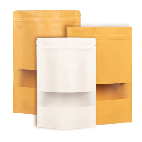 Stock Different Size Window White and Brown Kraft Custom Printed Small Ziplock Paper Pouch Bags For Food