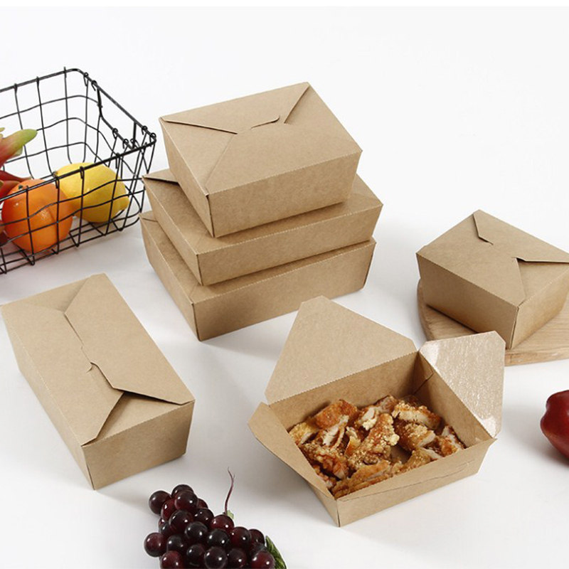 China Wholesale Takeaway PE Coating Snack Packaging Box Biodegradable Kraft Hot Lunch Paper Boxes Food Packaging