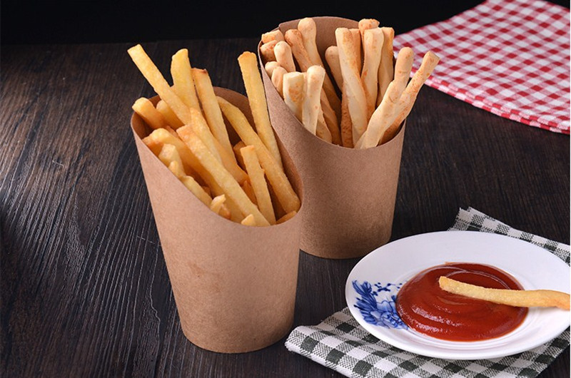 Food Grade Disposable Kraft Paper Chip Cup Good Quality Low Price Takeaway Fast Food Potato Chips Paper Cup 