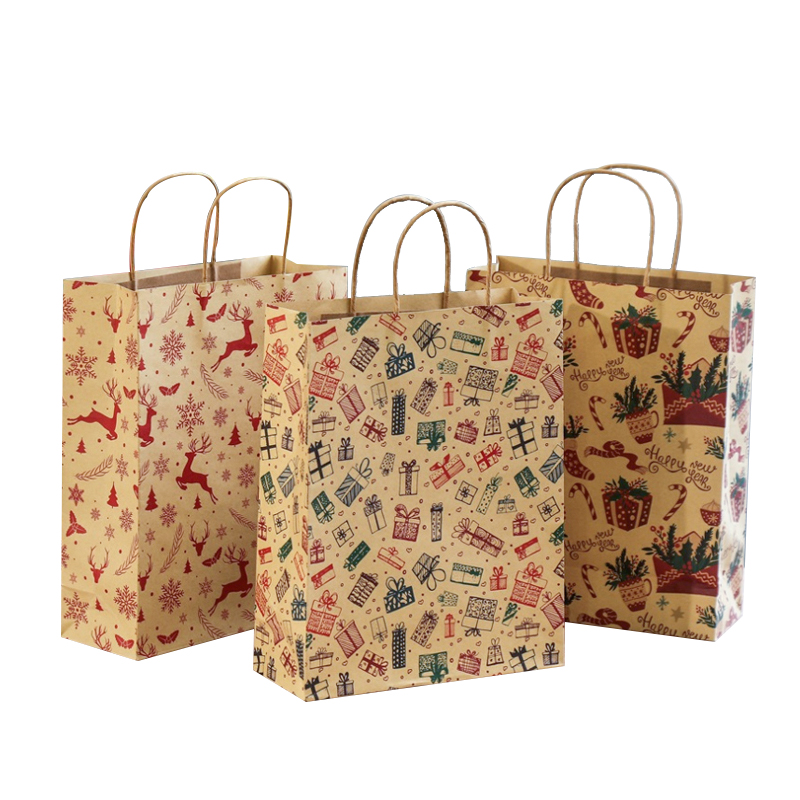 Free Design Custom With Logo Christmas Paper Bag Recyclable Kraft Paper Bags For Gift Packaging 