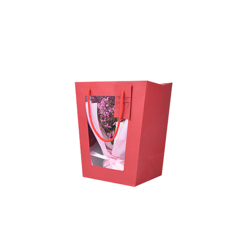 Wholesale Creative Waterproof Flower Paper Bag Bouquet Handbag With Pvc Transparent Window
