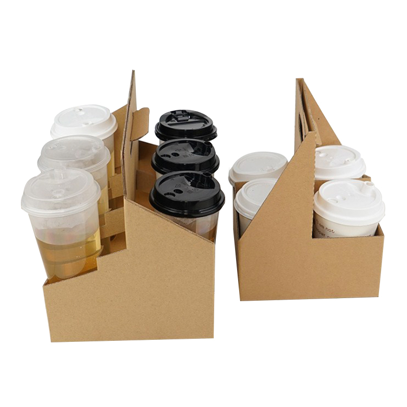 KW Wholesale Price Stock Brown Paper Cup Holder Tea Coffee Cup Holder Disposable