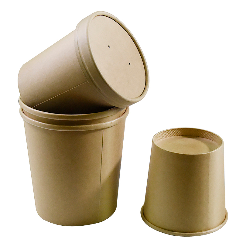 Disposable Eco-friendly Fast Food Kraft Paper Salad Bowl with Lid Kraft Paper Bowl 
