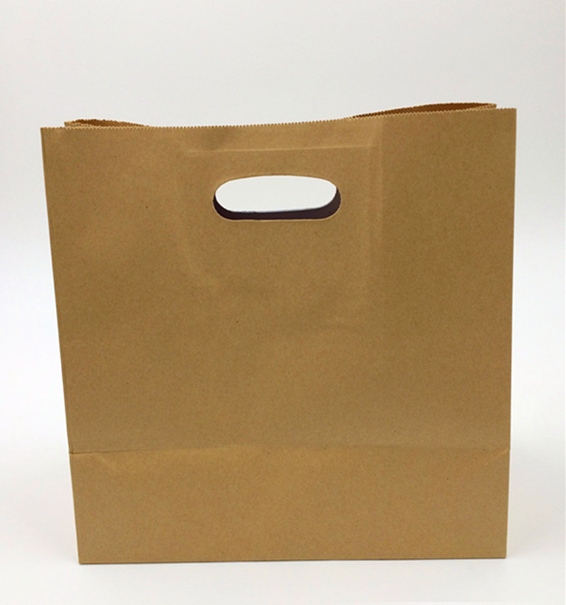 Natural die cut food shopping brown kraft paper bag block bottom