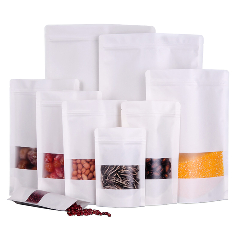Factory Stock Selling Different Size Food Grade Washable White Kraft Paper Zip Bag