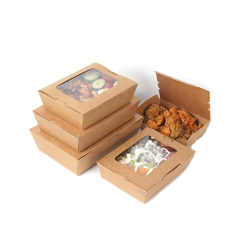 Disposable Custom Logo Printing Takeaway Biodegradable Sushi Takeaway Box Kraft Fast Food Brown Paper Box Packaging
