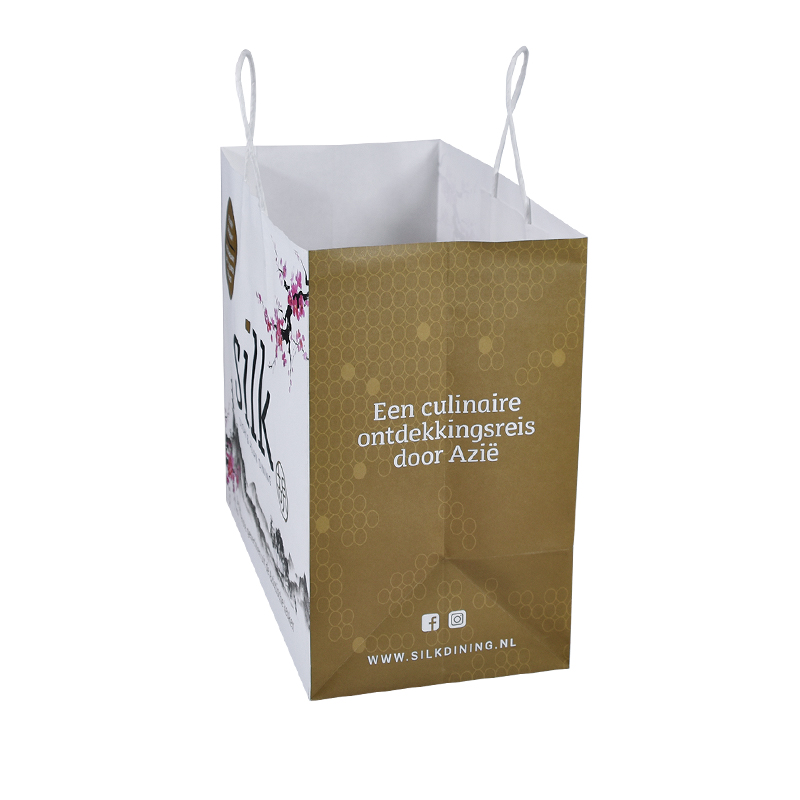 Custom Logo Printed Cheap Eco Recycle Take Away Food Packaging Kraft Paper Bag With Handles