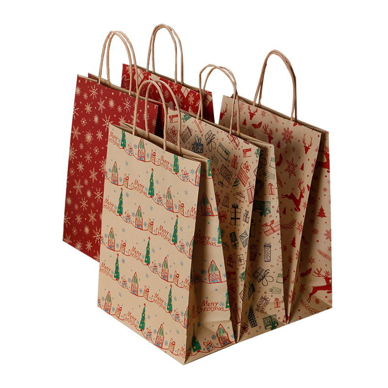 Free Design Custom With Logo Christmas Paper Bag Recyclable Kraft Paper Christmas Paper Bags 