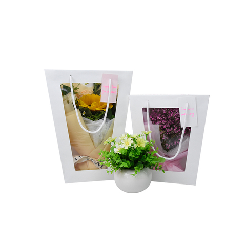 Unique Creative Waterproof Flower Paper Bag Bouquet Handbag With Pvc Transparent Window